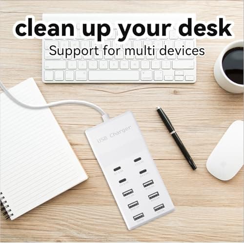 USB Charging Station, 10 Ports Family-Sized USB C Charger Block,USB Power Strip for Smart Phone Tablet Laptop Computer (1 Pcs) 5