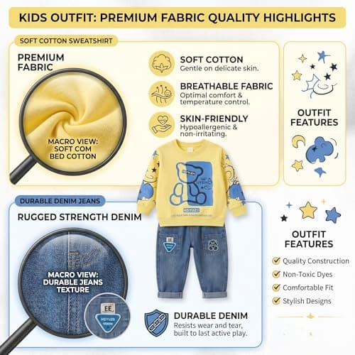 Krishn Creations Kids Clothes for Boys | Printed Cotton Full Sleeves Sweatshirt and Denim Pants Baby Boy Dress | Casual Regular Kids Dress Set (4-5 year) 5