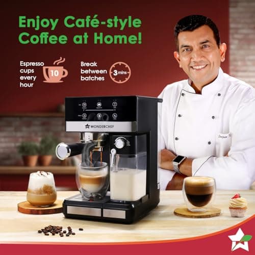 Wonderchef Regalia Automatic Coffee Maker, 20-bar with Auto-Frother, Make Espressos, Cappuccinos & Lattes at Home, With Milk Container & Steamer, Metal Porta Filter, Auto-clean, 2-Yr Warranty 2