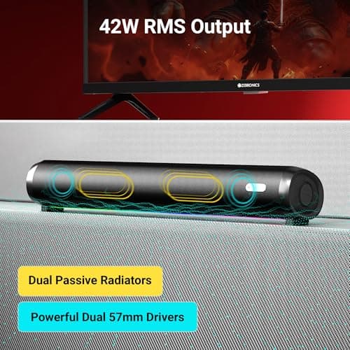 Zebronics Wireless Bluetooth Soundbar, 42 Watts, Upto 7h Playback, Dual 57mm Drivers, Dual Passive Radiators, TWS, Call Function, Type-C Charging, USB, AUX (Vita Bar 301) 3