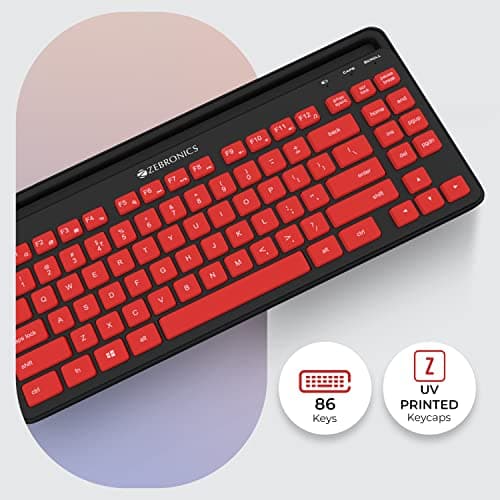 Zebronics-Companion 114 Wireless Keyboard and Mouse Combo Compact 2.4GHz Featuring Integrated Multimedia Keys, Smartphone/Tablet Holder, UV Printed Keycaps, and On/Off Switch (Red +Black) 3