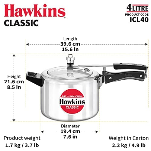 Hawkins Aluminium 4 Litre Classic Pressure Cooker, Induction Inner Lid Cooker, Silver (Icl40) 4
