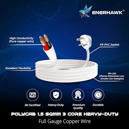 ENERHAWK 16A Heavy Duty Extension Board 3000W | High Load Power Strip with Pure Copper Wire | 16 Amp Socket for AC, Refrigerator, Geyser & Industrial Appliances | 16A Extension Chord | Made in India 3