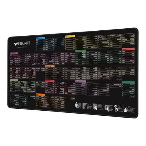 Zebronics Mouse Pad, 80 x 30 x 0.2 cm Extended Size, Ultra-Smooth Glide, Anti-Slip Rubber Base, Anti-Fray Edges, Durable Build, Comfortable Surface (MSP XL, Shortcut Key)