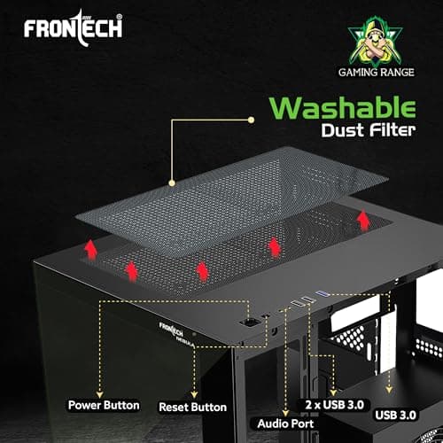 Frontech Nebula Gaming Computer Cabinet with ARGB & Tempered Glass | Dust Filter | USB 3.0 & 1.1 | HD Audio (FT-4382) 4
