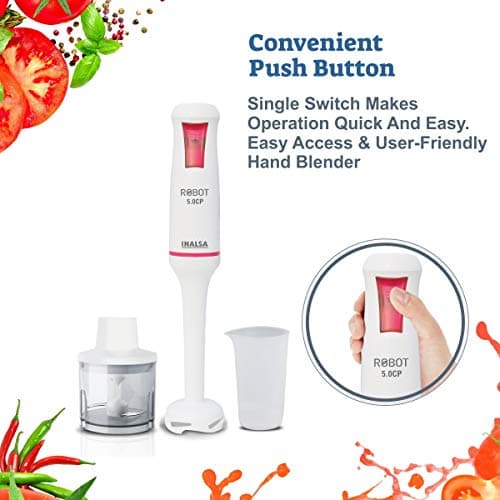INALSA Electric Hand Blender For Kitchen 500 Watt |Variable Speed|Low Noise|Anti-Splash Technology|Sharp Versatile SS Blade|2 Yr Warranty| Home&kitchen |Chopper,700ml Multipurpose Jar(Robot 5.0 CP) 2