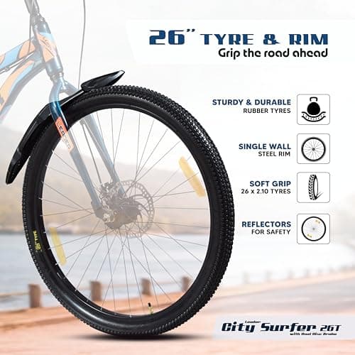Leader City Surfer MTB 26T Single Speed Mountain Bicycle for Men | Rigid Fork, Dual Disc Brake with Mega Hub | Ideal Cycle for 10 Yrs and Above, 18 Inches Frame - Black 5