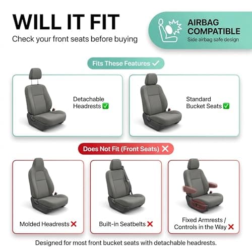 FH Group FB054102 Cosmopolitan Flat Cloth Pair Set Car Seat Covers, Airbag Compatible, Gray/Black Color w. Gift -Fit Most Car, Truck, SUV, or Van 2