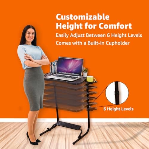 Amazon Basics Executive | Height Adjustable Laptop Table | Adjustable Table Angle | Cupholder | Footrest | Carbon Steel | Foldable | Black | 75 cm - H, 55 cm - L, 40 cm - W 4