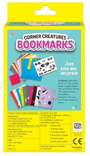 Creativity for Kids by Faber-Castell Corner Creature Bookmarks - Origami Craft Kit for Kids, 10 Origami Paper Sheets with Stickers, DIY Art Activity Set, Birthday Gift for Girls and Boys Ages 6+ 3