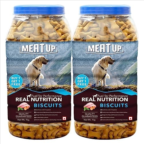 Meat Up Dog Treats Biscuits 2kg (1kg + 1kg) | Mutton Flavour | Suitable for All Life Stages | Helps Remove Plaque & Tartar | Enriched with Vitamins & Minerals | Promotes Lustrous Coat