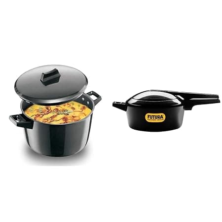 Hawkins Futura Hard Anodised Cook-N-Serve Bowl, 5 litres, Black & Futura Hard Anodised Pressure Cooker, 4 Litre