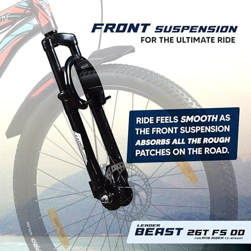 Leader Beast 26T IBC Premium 7 Speed Cycle for Men with inbuilt Carrier | City/Mountain Bike with Front Suspension & Dual Disc Brakes | Gear Bicycle for Men | Ideal for 10+ Years – Matt Black 4