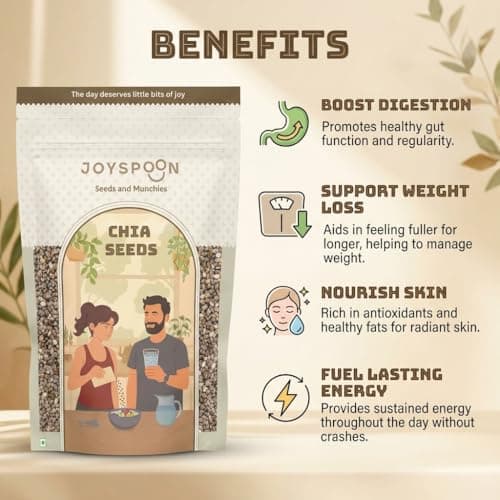 JoySpoon Premium Chia Seeds | 100% Natural Superfood | Rich in Fiber, Plant Protein & Omega-3 | Healthy Daily Nutrition Seeds | Ideal for Smoothies, Detox Water, Yogurt & Diet Recipes | Pack of 1 5