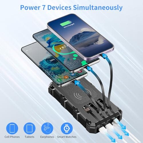 Solar Charger Power Bank 49800mAh Wireless Charger QC 3.0 Fast Charging Power Bank 8 Outputs 4 Inputs Solar Portable Charger Compatible with All Mobile Devices,SOS/Strobe/Strong Flashlights (Black) 2