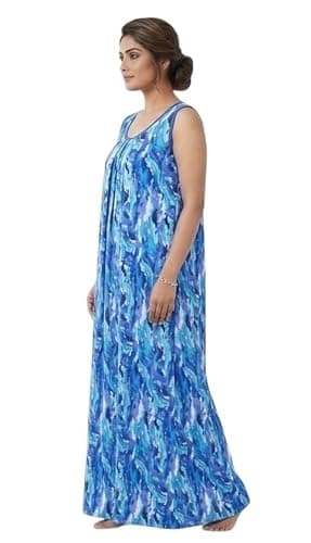 Manvicare Sleeveless Nighties for Women, Blue Lahariya Print, Rayon Fabric, Maxi Length Nightdress (Blue, 8XL) 4