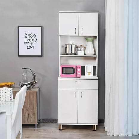 Alpine Willow Tall Kitchen Storage Cabinet (DIY-Do it Yourself Assembly) White Microwave Stand with Shelves I Double Door Pantry Unit I Hutch I Crockery Cabinet I Crockery Unit I Oven Stand
