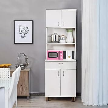 Alpine Willow Tall Kitchen Storage Cabinet (DIY-Do it Yourself Assembly) White Microwave Stand with Shelves I Double Door Pantry Unit I Hutch I Crockery Cabinet I Crockery Unit I Oven Stand