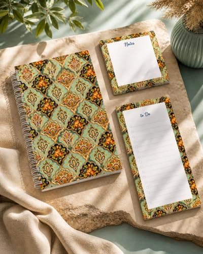 A5 Daily Planner Journal with To Do List Pad and Sticky Notes Set, Spiral Notebook for Goal Setting, Time Management, Study Organisation, Floral Mandala Design 2