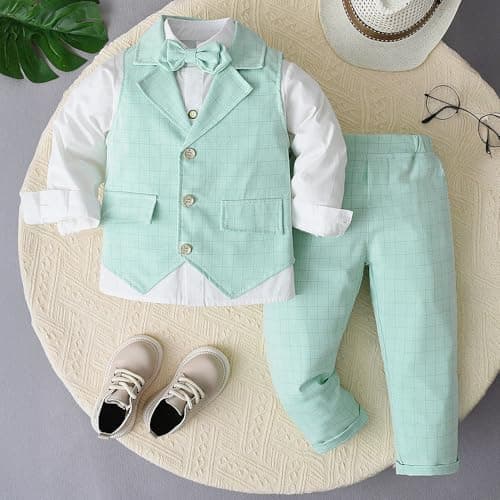 Hopscotch Boys Full Sleeves Checks Print Aqua Color Formal Set (5-6 Years) 4