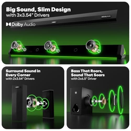 GOVO GOSURROUND 999 | 660W,True Dolby Audio, Dual 6.5" Subwoofers with Dual Satellites,5.2 Surround Soundbar, HDMI ARC, Opt,AUX,USB, Bluetooth,3 Equalizer Modes,LED Display & Remote (Platinum Black) 5