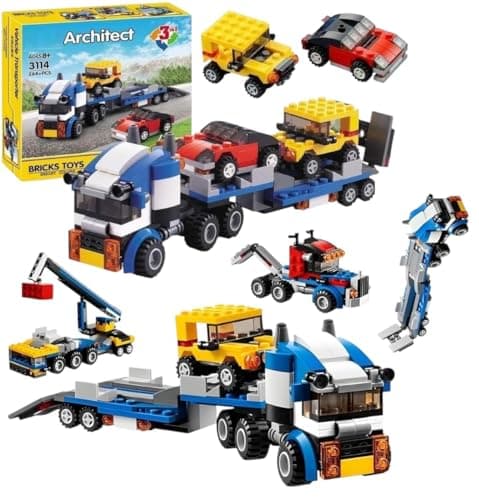 Umadiya® Architect 3 in 1 Jeep, Car & Truck Vehicle Toys | Transporter Building Brick Block for Kids | Stem Educational Learning Die Toys for Kids | Creative Construction Toy (264 Pcs)