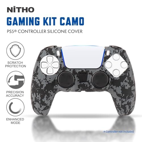 NiTHO PS5 Controller Cover Case, Anti-Slip Soft Silicone Protective Skin for Playstation 5 Controller with Thumb Grip Caps, Joystick Protectors Kit Accessories for PS5 Wireless Controller - Camo 3
