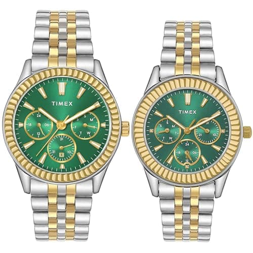 TIMEX Analog Watch for Unisex with Green Round Dial & Multicolor Stainless Steel Bracelet Band Water Resistant Unisex Wrist Watches - TW0PRE002