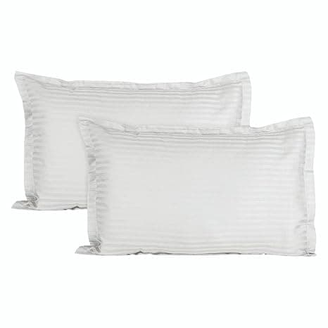 Trance Home Linen 200 TC 100% Cotton Small Size 17x25 inch Satin Stripe Pillow Covers | Pillow Cases | Set of 2 Piece Pillow Covers only |Small Size (White, 17 X 25 inch)