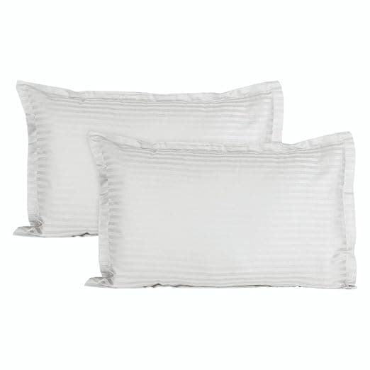 Trance Home Linen 200 TC 100% Cotton Small Size 17x25 inch Satin Stripe Pillow Covers | Pillow Cases | Set of 2 Piece Pillow Covers only |Small Size (White, 17 X 25 inch)