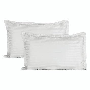 Trance Home Linen 200 TC 100% Cotton Small Size 17x25 inch Satin Stripe Pillow Covers | Pillow Cases | Set of 2 Piece Pillow Covers only |Small Size (White, 17 X 25 inch)