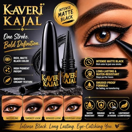 Kaveri Black Kajal | Smudge-Proof Long-Lasting Eye Kohl | Herbal Formula for Sensitive Eyes | Vegan Chemical-Free | (Pack of 2) 4g 3