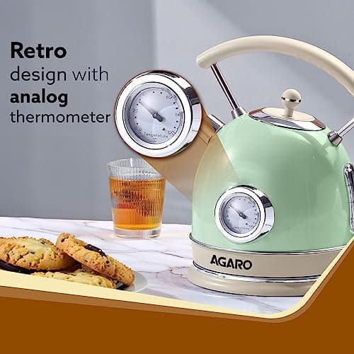 AGARO Regency Vintage Kettle 1.8L with Temperature Gauge, Hot Water Boiler & Tea Heater with Curved Handle, Visible Water Level Line, Led Light, Auto Shut-Off&Boil-Dry Protection,Green 3