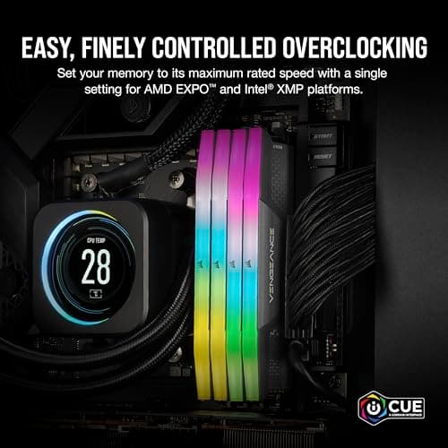 CORSAIR DDR5-6000MHz Desktop PC Memory Vengeance RGB DDR5 Series AMD Expo & Intel XMP Memory Kit 96GB Black [2X 48GB] CMH96GX5M2B6000Z30 5
