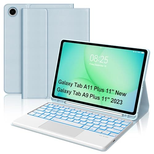 Touch Keyboard Case for Samsung Galaxy Tab A11+ Plus 2025 & Galaxy Tablet A9+ Plus 11 Inch 2023 Case Keyboard with Trackpad, 7-Colors Backlit Keypad with S Pen Holder for Samsung Tab A9 Plus, Blue
