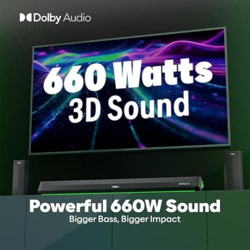GOVO GOSURROUND 999 | 660W,True Dolby Audio, Dual 6.5" Subwoofers with Dual Satellites,5.2 Surround Soundbar, HDMI ARC, Opt,AUX,USB, Bluetooth,3 Equalizer Modes,LED Display & Remote (Platinum Black) 3