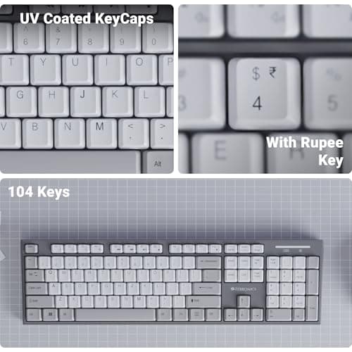Zebronics Wireless Keyboard & Mouse Combo, 104 UV-Printed Keys, ₹ Key, 12 Multimedia Keys, Retractable Stand, 4 Button Mouse, 1600 DPI, High Precision, USB Nano Receiver (Companion 304, Grey) 3
