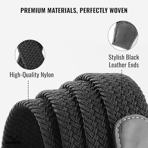 SLOVIC Stretchable Nylon Men Belts | Braided Design Belts for Men | Multi-Hole Adjustable Belt | Ideal for Jeans, Trousers & Chinos | Stylish Gift for Mens | Black 4