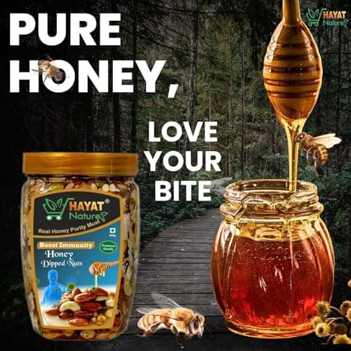 Hayat Nature Honey multi flora mixed dry fruits and nuts, Roasted and Crunchy with Immunity & Energy Booster, Zero Chemicals & Preservatives. Pure and Natural Dry Fruits & dipped in organic honey 450g 3