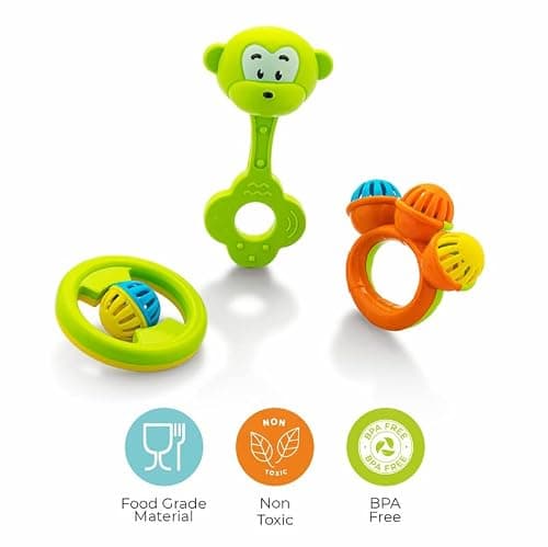 Storio Infant Acrylonitrile Butadiene Styrene (Abs) So Sweet Rattle 3Pcs Packing Non Toxic Bright and Colorful Rattles Baby Boy Girl Toys Set,Multicolor 2