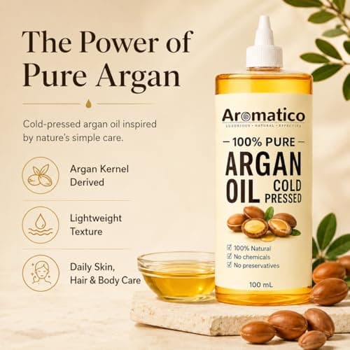 AROMATICO 100% Pure Cold Pressed Argan Oil for Hair – Frizz Control, Smooth & Shiny Hair Care Oil, Lightweight Non Sticky Formula for Daily Use, Natural Multipurpose Beauty Oil – 100 ml 2