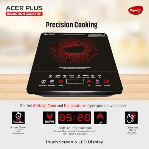 Pigeon By Stovekraft ABS Plastic Acer Plus Induction Cooktop 1800 Watts With Feather Touch Control - Black 3