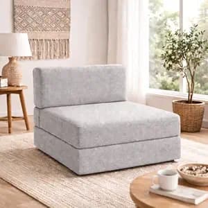 PUM PUM 2-Seater Sofa Cum Bed | Foldable EPE Foam Floor Couch with Jute Fabric & Washable Cover | Convertible Sofa Bed for Living Room, Guests & Small Spaces,Grey