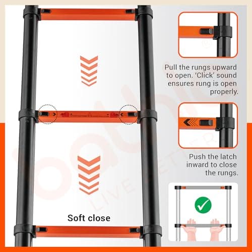 Bathla 14.5 ft Steel Telescopic Ladder | Portable & Compact | Foldable Multipurpose Step Ladder for Home & Outdoor use 3
