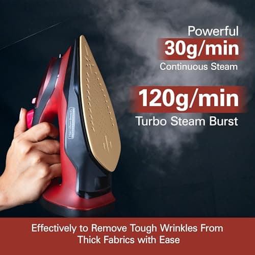Hamilton Beach Helios 3-in-1 Steam Iron with iSense Tech, (No Burn Guarantee), 5-Year Soleplate Warranty, 120g Turbo Steam, 30g Continous Steam, Steam Iron for Clothes, No Fabric Selector 5