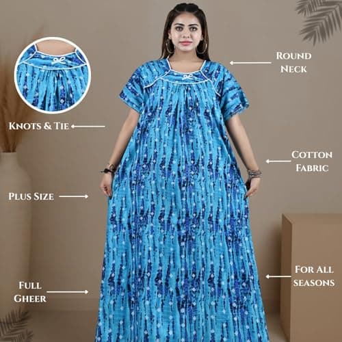 Bejod's Collection Women's Nighty Women Cotton Maxi Nightdress – Printed Floral Full-Length Nightgown, Plus Size Loose Fit Sleepwear Summer Nightwear for Women XL-3XL (Blue, XXL) 5
