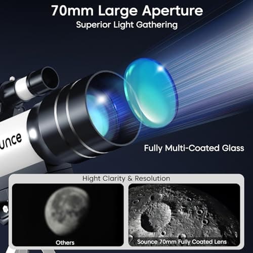 Sounce 70mm Astronomical and Sky Refractor Telescope with 150x Ultra Zoom Fully Coated Glass Optics Alt Az Mount compatible with 70mm Professionals to Explore Moon Planets Star Deep Sky Objects(Black) 3