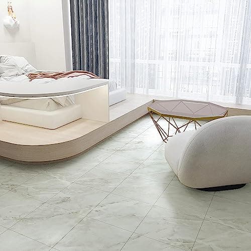 Arkit Floor Tiles | 3D Vinyl Wall Floor Tiles Stickers | Floor Sticker | Kitchen Bathroom Self-Adhesive PVC Waterproof Wall Floor | Wall Décor | Wallpaper (White, 2) 5