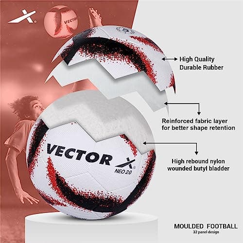 Vector X Neo 2.0 Synthetic Rubber Moulded Indoor/Outdoor Football with Butyl Bladder, White-Black, Size 5, Suitable for Match and Training for Adults 15+ Years 2