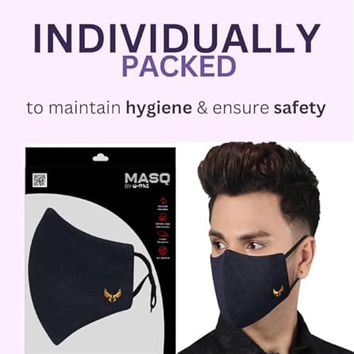 MASQ By Q-One Wings 4 Layer, Reusable, with Ear Adjusters, Anti-Bacterial (BFE>99%) Cotton Cloth Face Mask for Men, Boys (XL, Multicolor, Pack of 5), Without Valve 4